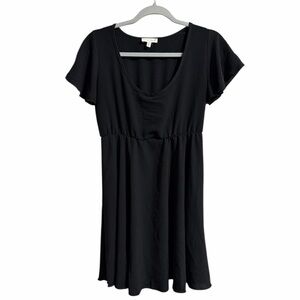 See You Monday Women Medium Pullover Midi Black Crewneck Fit Flare Sleeves Dress